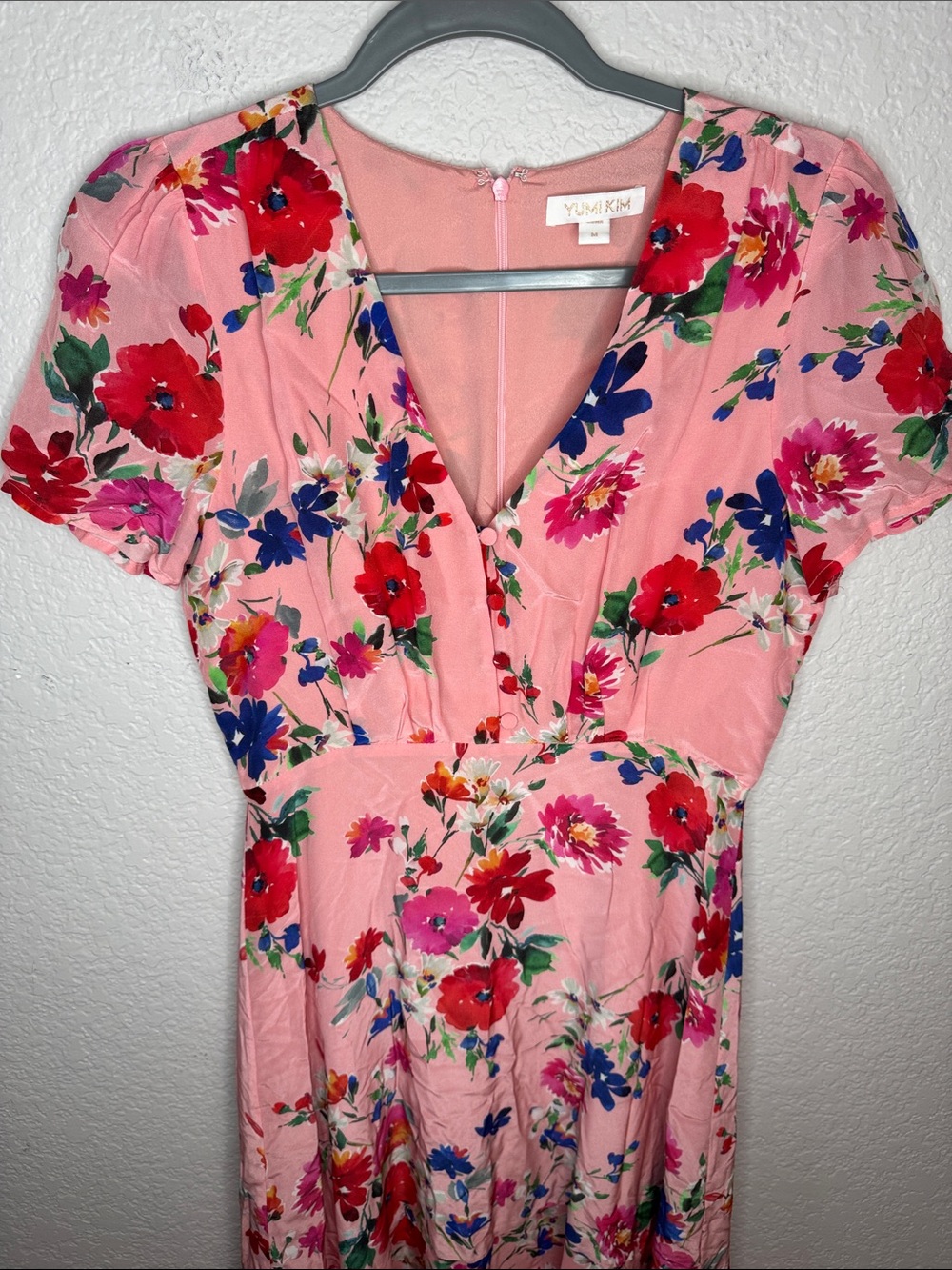 Yumi Kim Sunnyside Pink Stella Dress Size Medium Floral Silk Blend - Picture 3 of 6